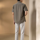 Lyocell Blend Stripe Comfor Fit Short Sleeve Casual Shirt