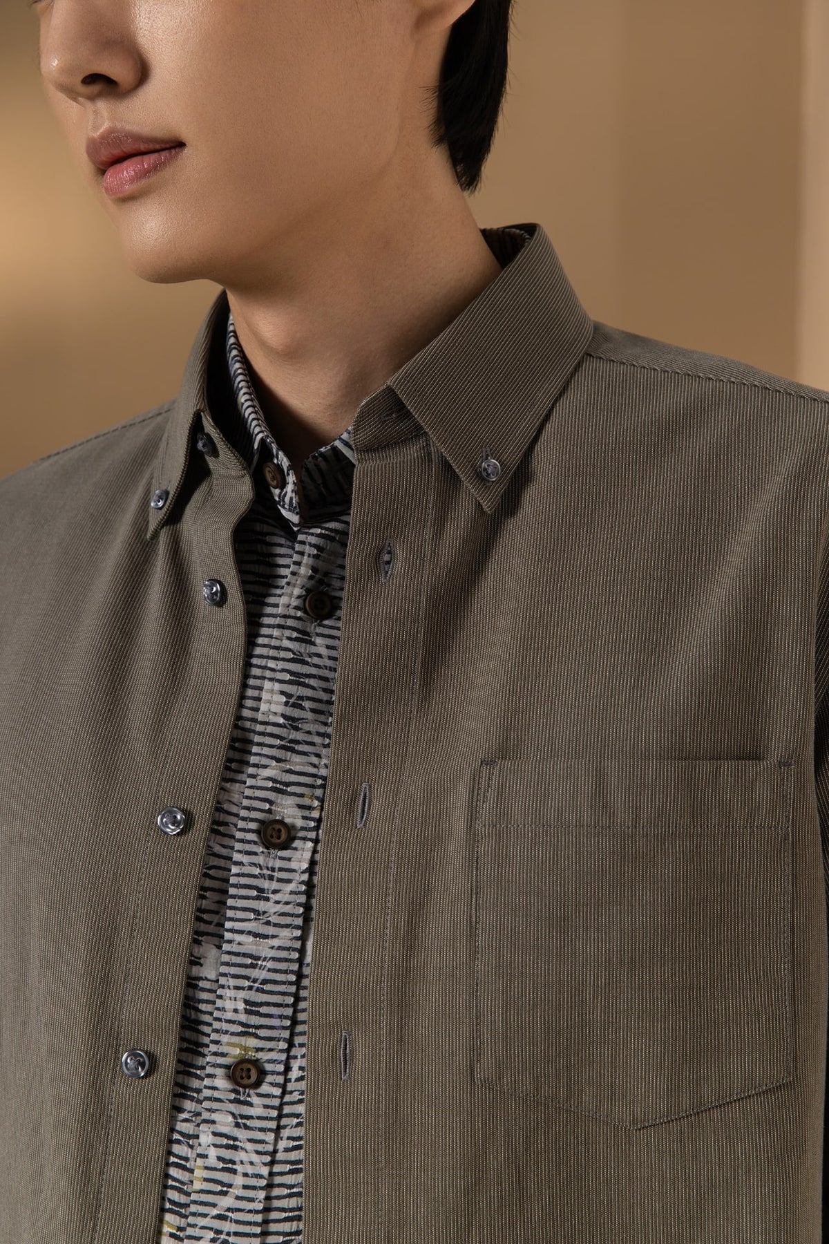 Lyocell Blend Stripe Comfor Fit Short Sleeve Casual Shirt