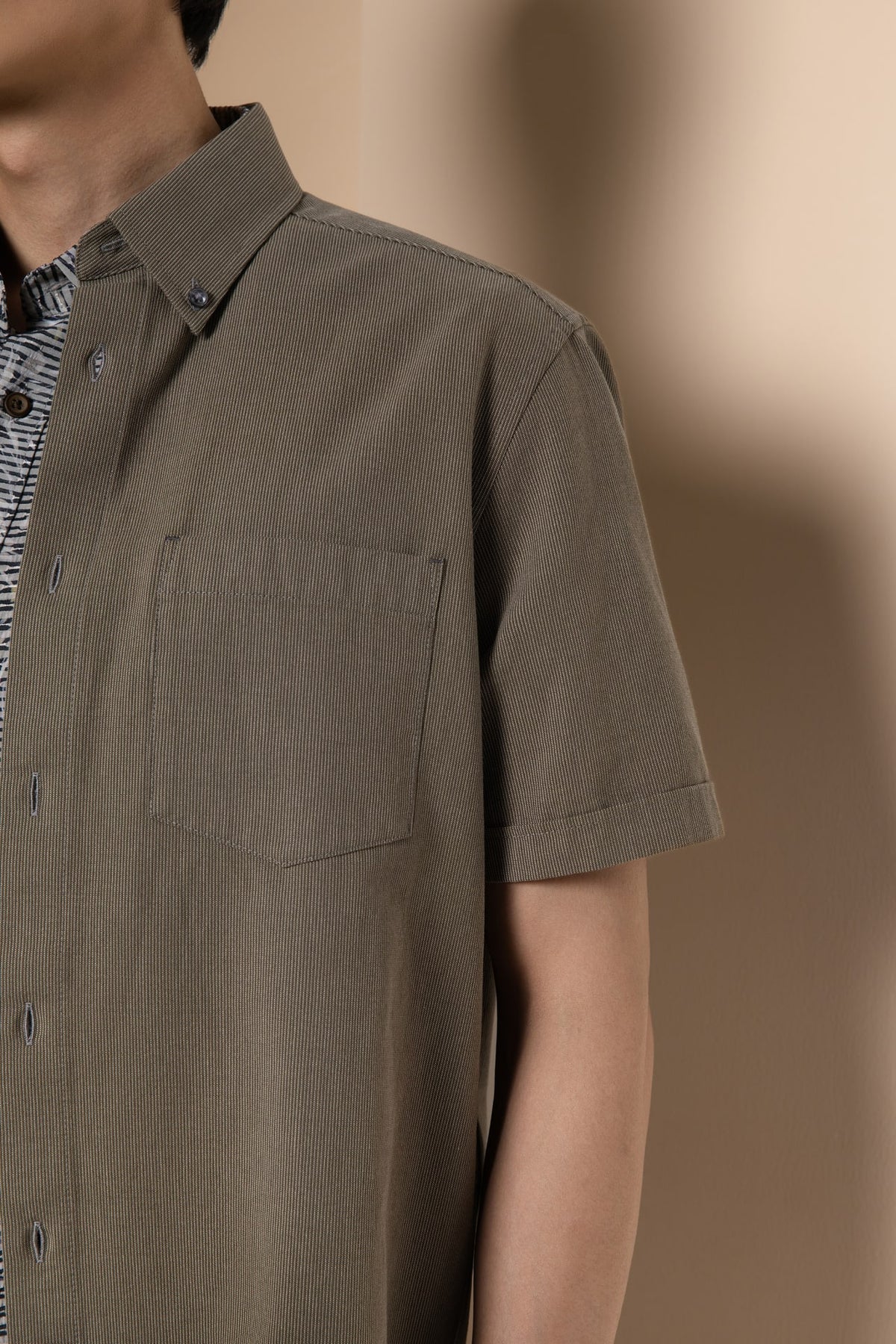 Lyocell Blend Stripe Comfor Fit Short Sleeve Casual Shirt