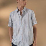 Chenille Stripe Texture Comfort Fit Short Sleeve Casual Shirt