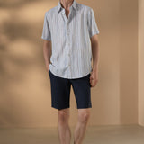 Chenille Stripe Texture Comfort Fit Short Sleeve Casual Shirt
