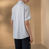 Chenille Stripe Texture Comfort Fit Short Sleeve Casual Shirt