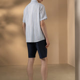 Chenille Stripe Texture Comfort Fit Short Sleeve Casual Shirt
