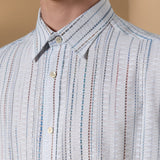 Chenille Stripe Texture Comfort Fit Short Sleeve Casual Shirt