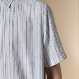 Chenille Stripe Texture Comfort Fit Short Sleeve Casual Shirt