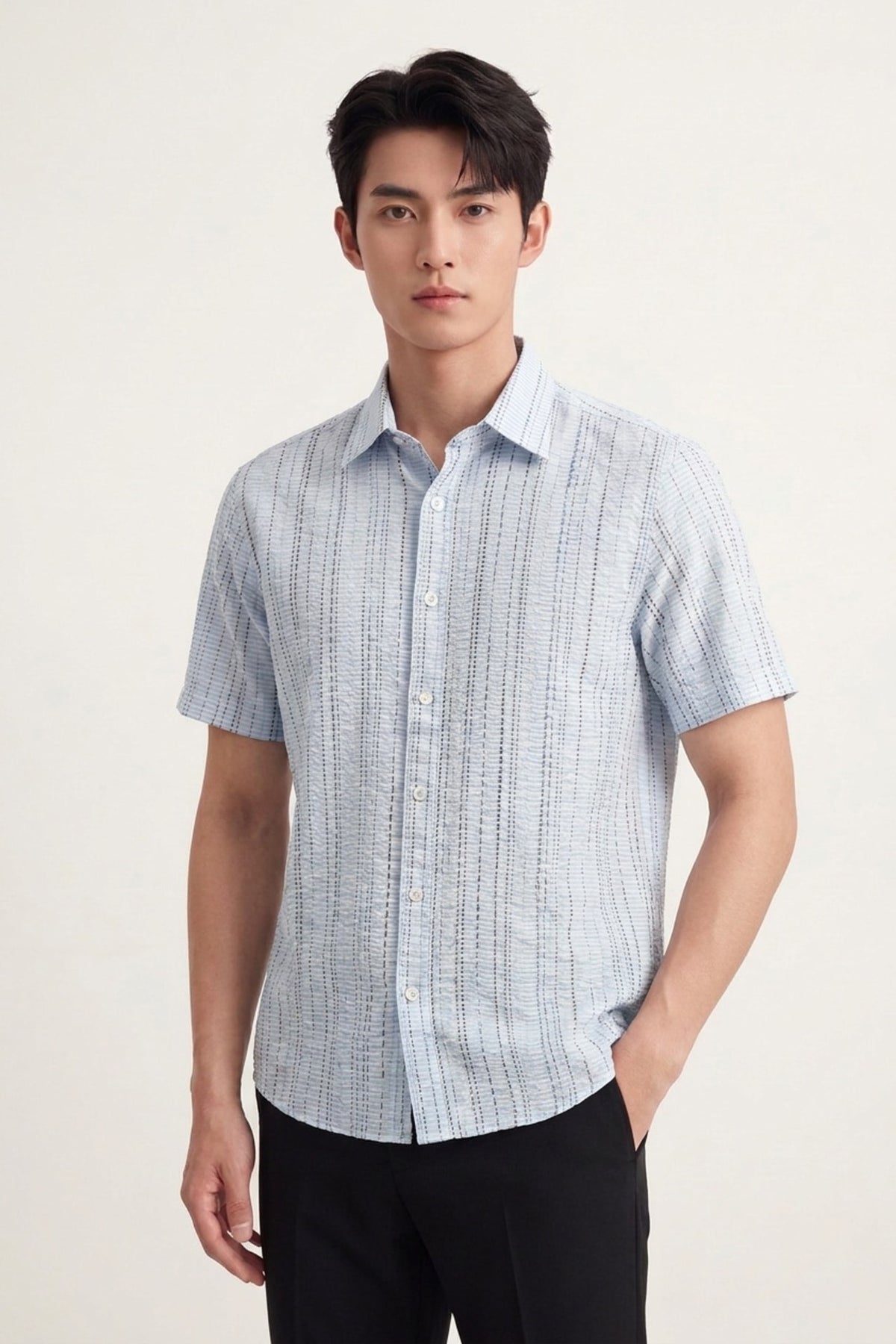 G2000 - Shirts - Chenille Stripe Texture Comfort Fit Short Sleeve Casual Shirt - Strong Blue - Comfort