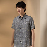 Chenille Stripe Texture Comfort Fit Short Sleeve Casual Shirt
