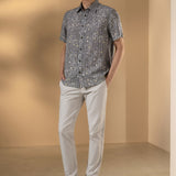 Chenille Stripe Texture Comfort Fit Short Sleeve Casual Shirt