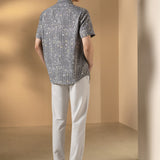 Chenille Stripe Texture Comfort Fit Short Sleeve Casual Shirt