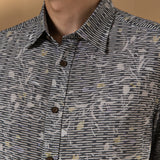 Chenille Stripe Texture Comfort Fit Short Sleeve Casual Shirt