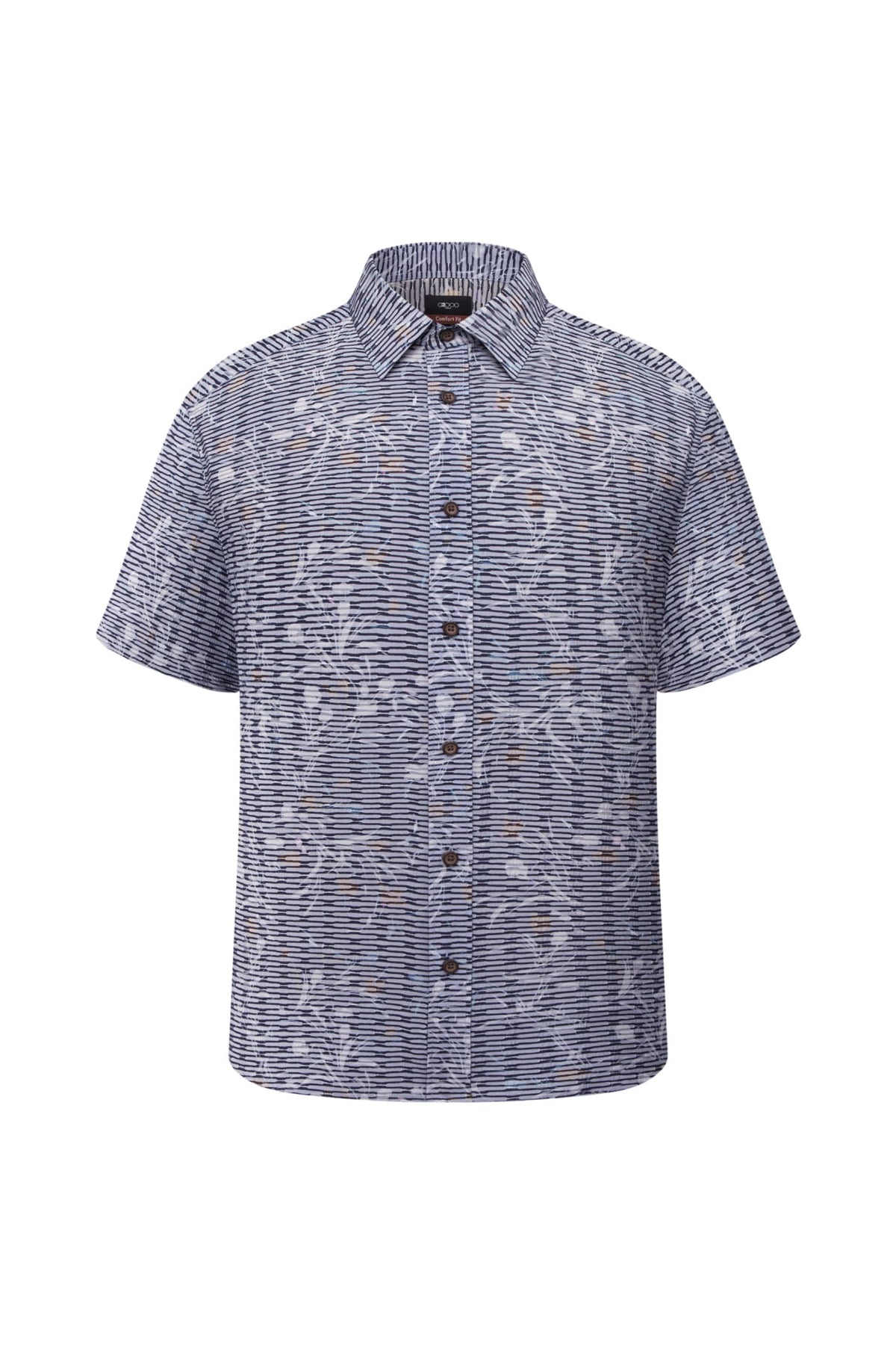 Chenille Wildflowers Print Texture Comfort Fit Short Sleeve Casual Shirt