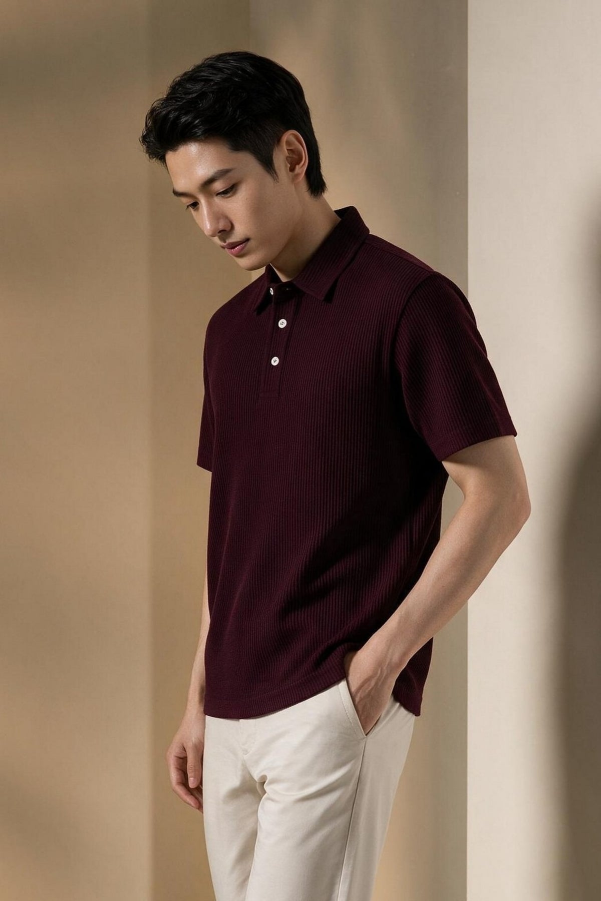 G2000 - Polos - Waffle Knit Relax Fit Polo Tee - Relaxed - Wine Tasting