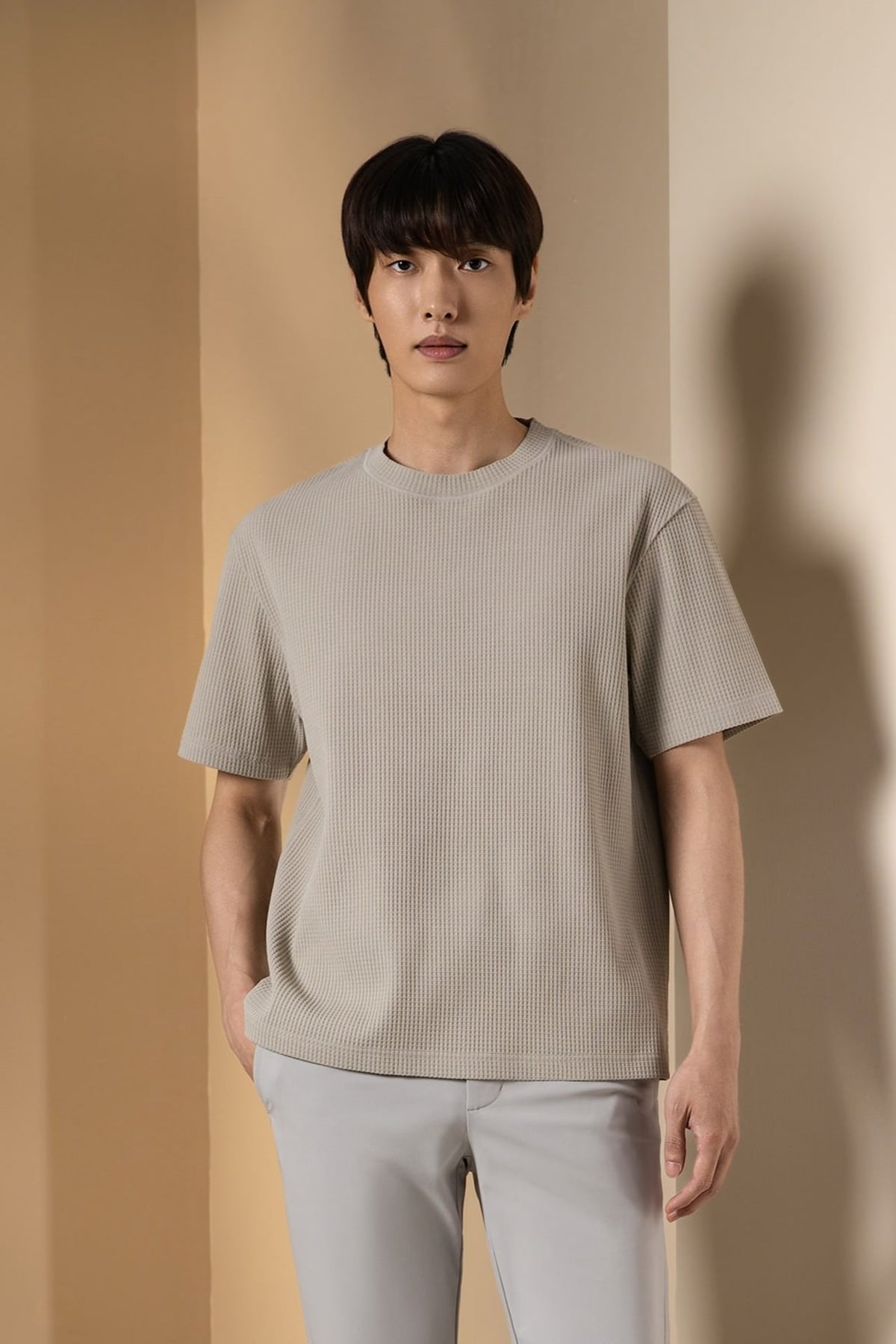 Waffle Knit Oversize Fit Mock Neck Tee