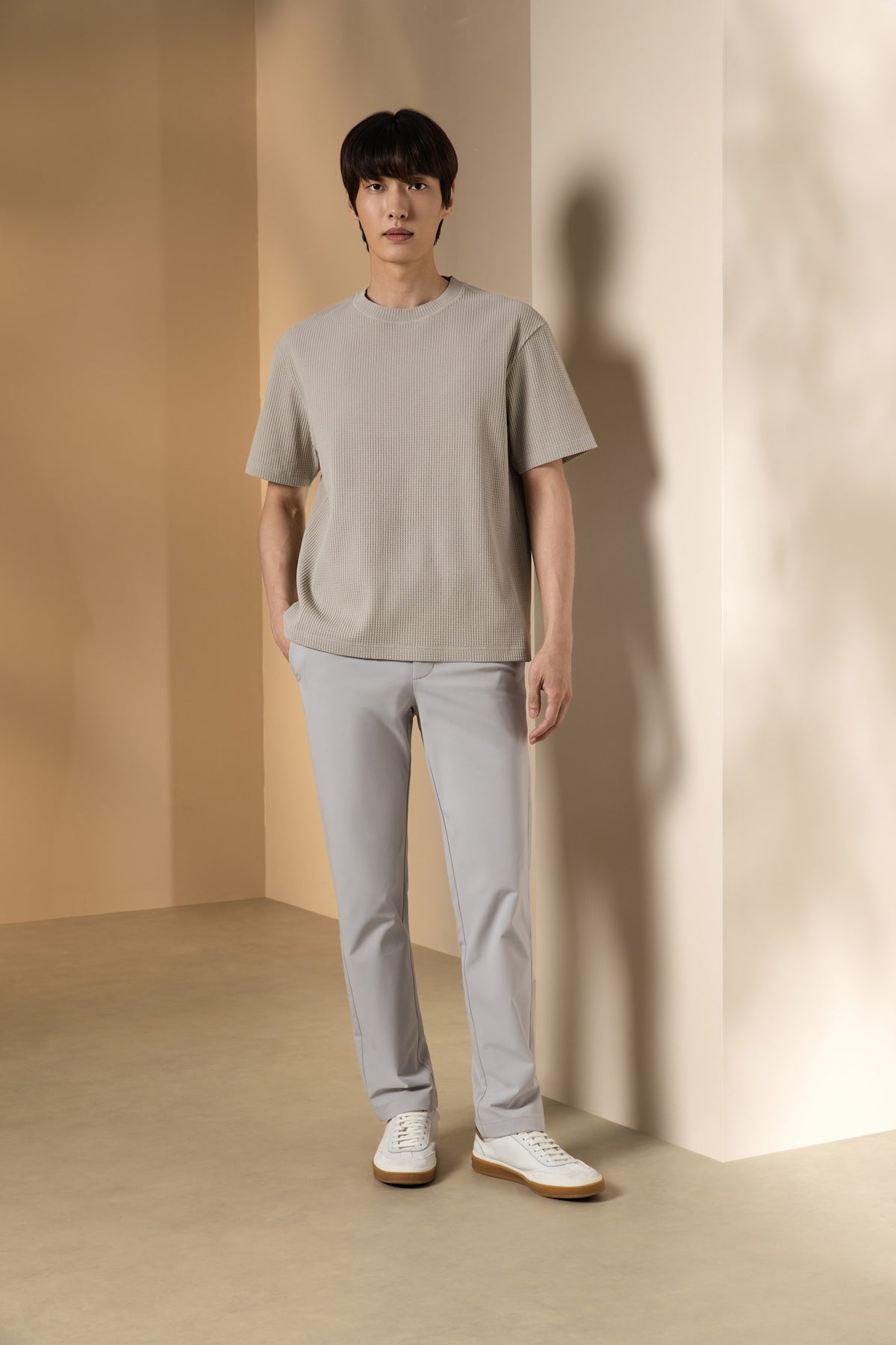 Waffle Knit Oversize Fit Mock Neck Tee