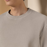 Waffle Knit Oversize Fit Mock Neck Tee