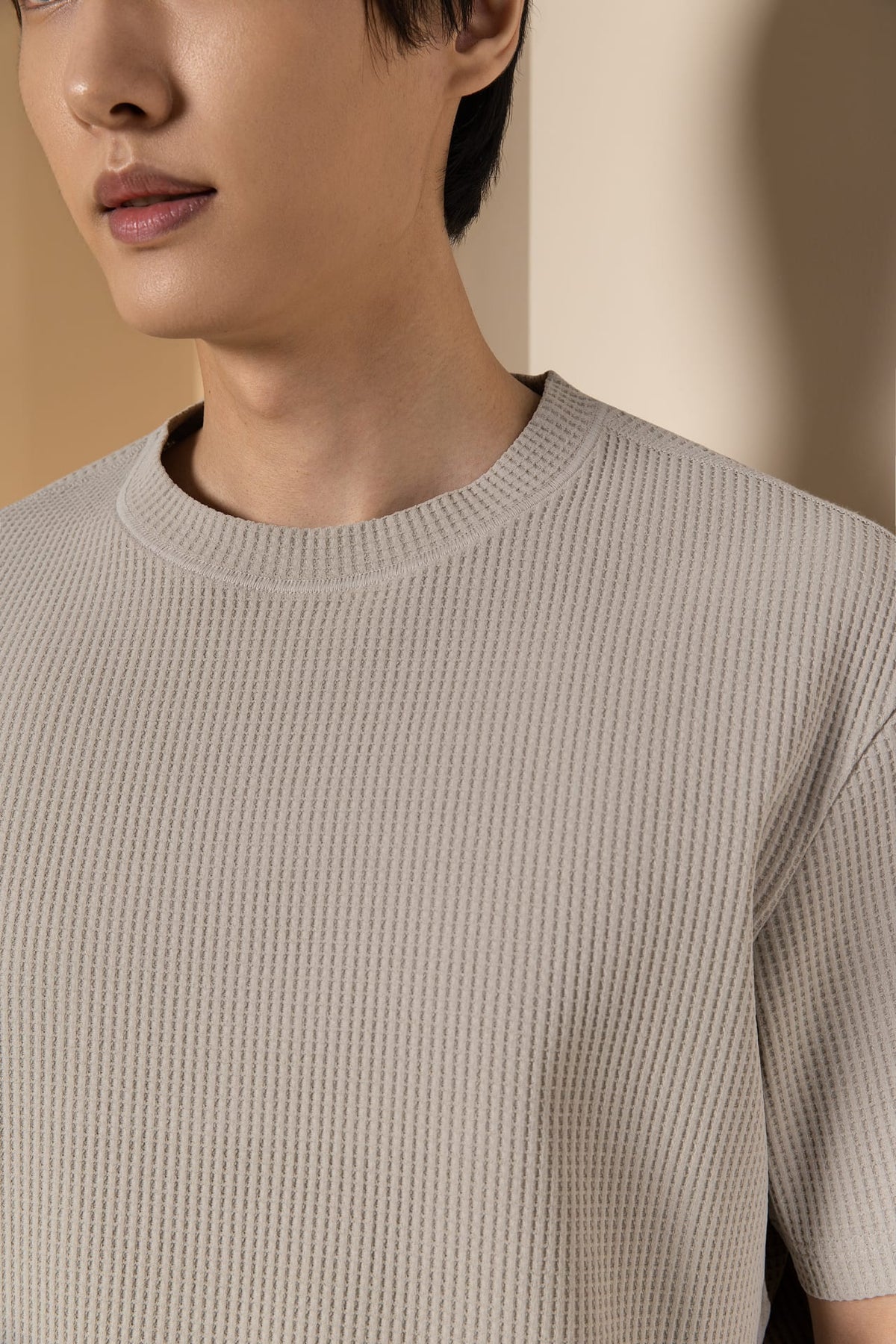 Waffle Knit Oversize Fit Mock Neck Tee