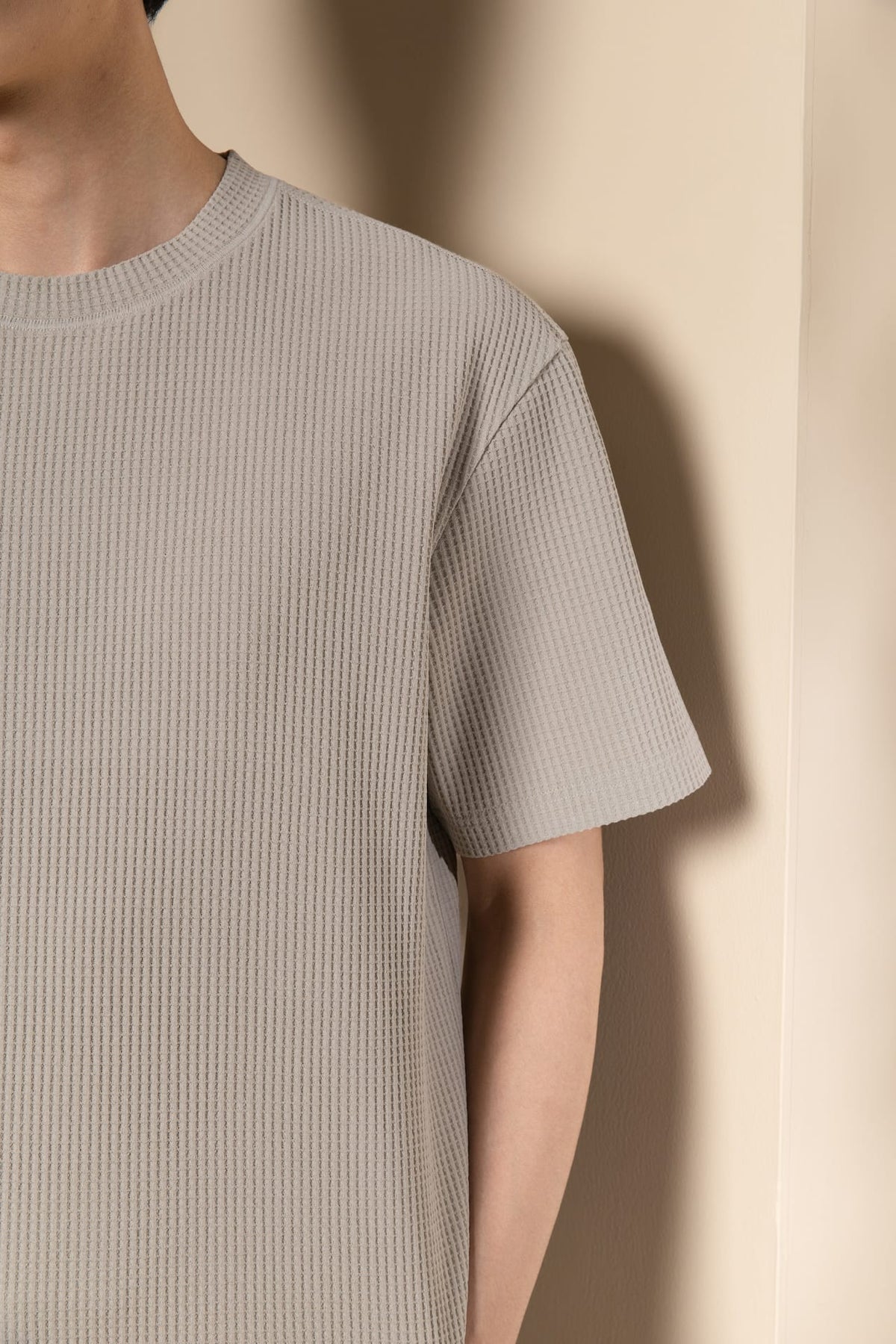 Waffle Knit Oversize Fit Mock Neck Tee