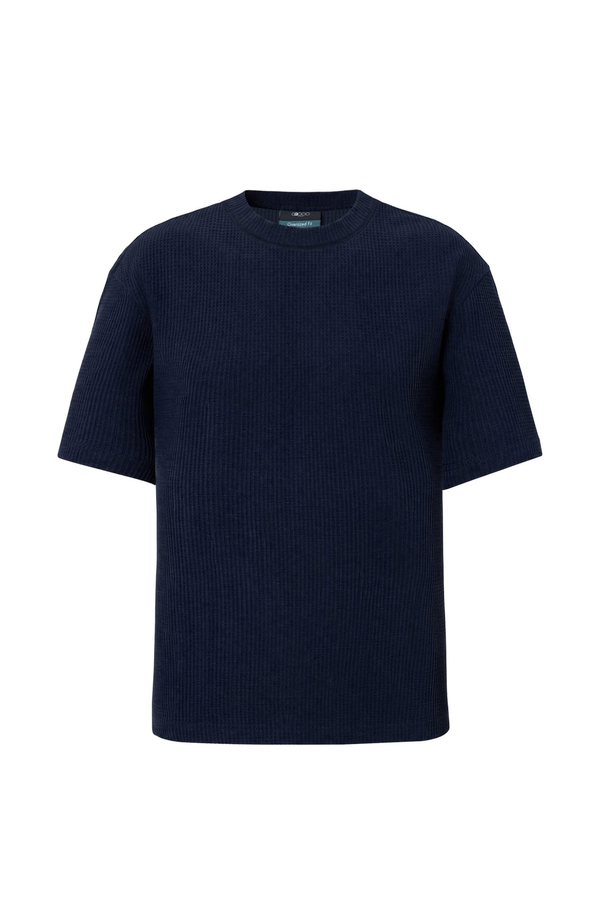 Waffle Knit Oversize Fit Mock Neck Tee