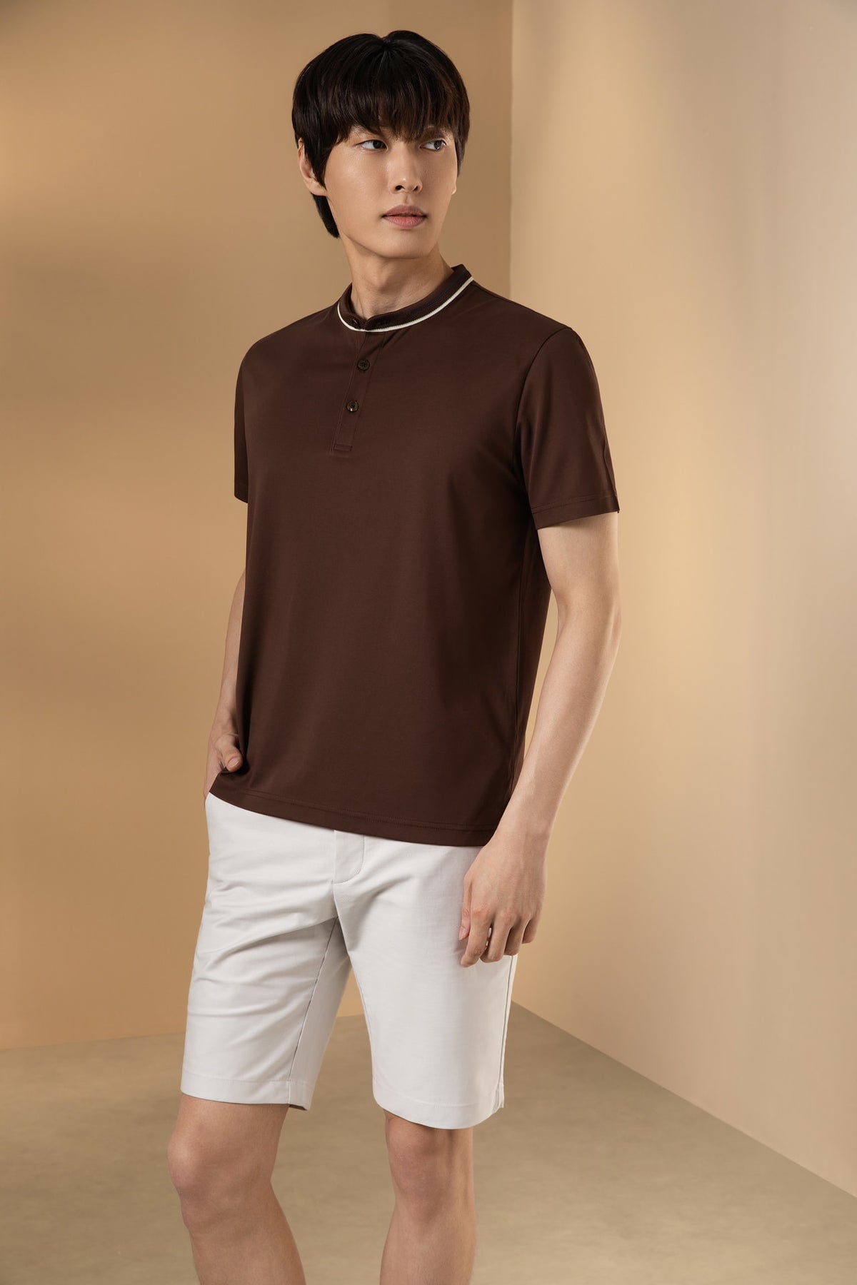 Mercerized Cotton Pique Comfort Fit Stand Collar Polo Tee