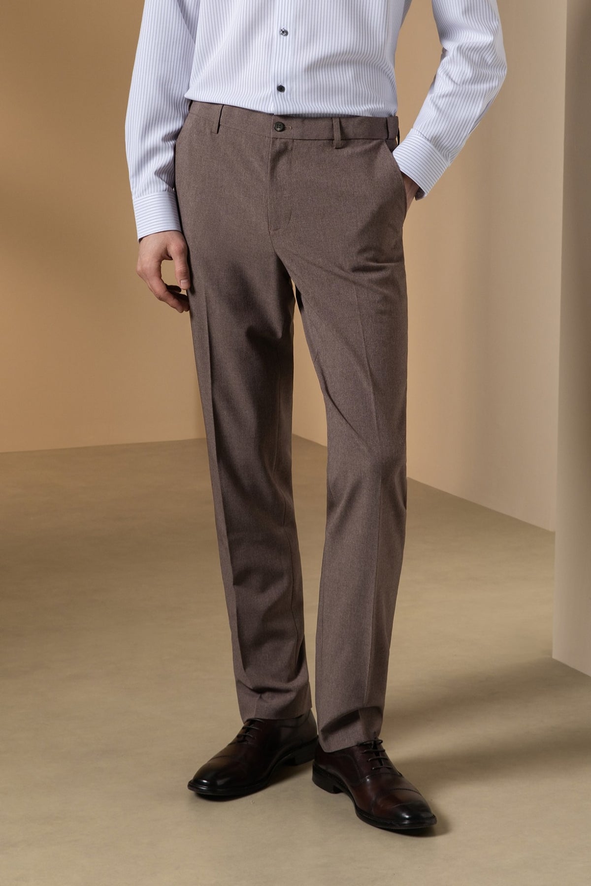 Three Proof Finish Plain Weave Smart Fit Suit Pants with Hidden Elastic Waistband