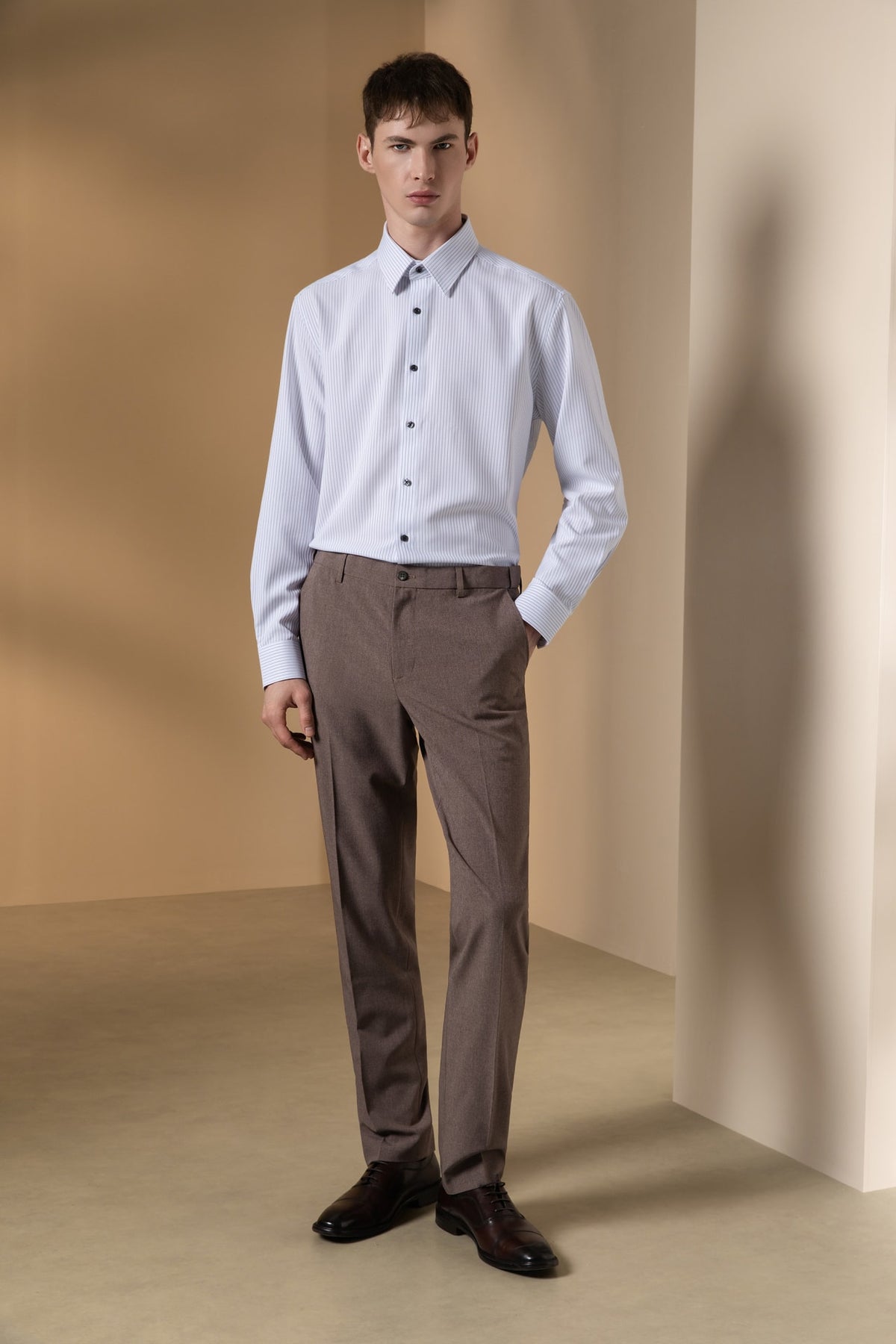 Three Proof Finish Plain Weave Smart Fit Suit Pants with Hidden Elastic Waistband