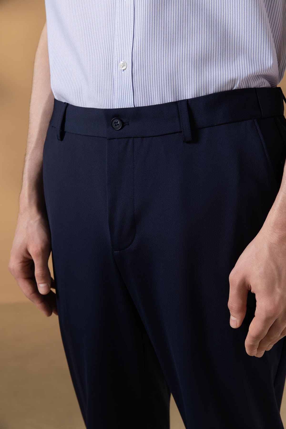 Cool Touch Multi-Way Stretch Knit Print Smart Fit Suit Pants with Hidden Elastic Waistband