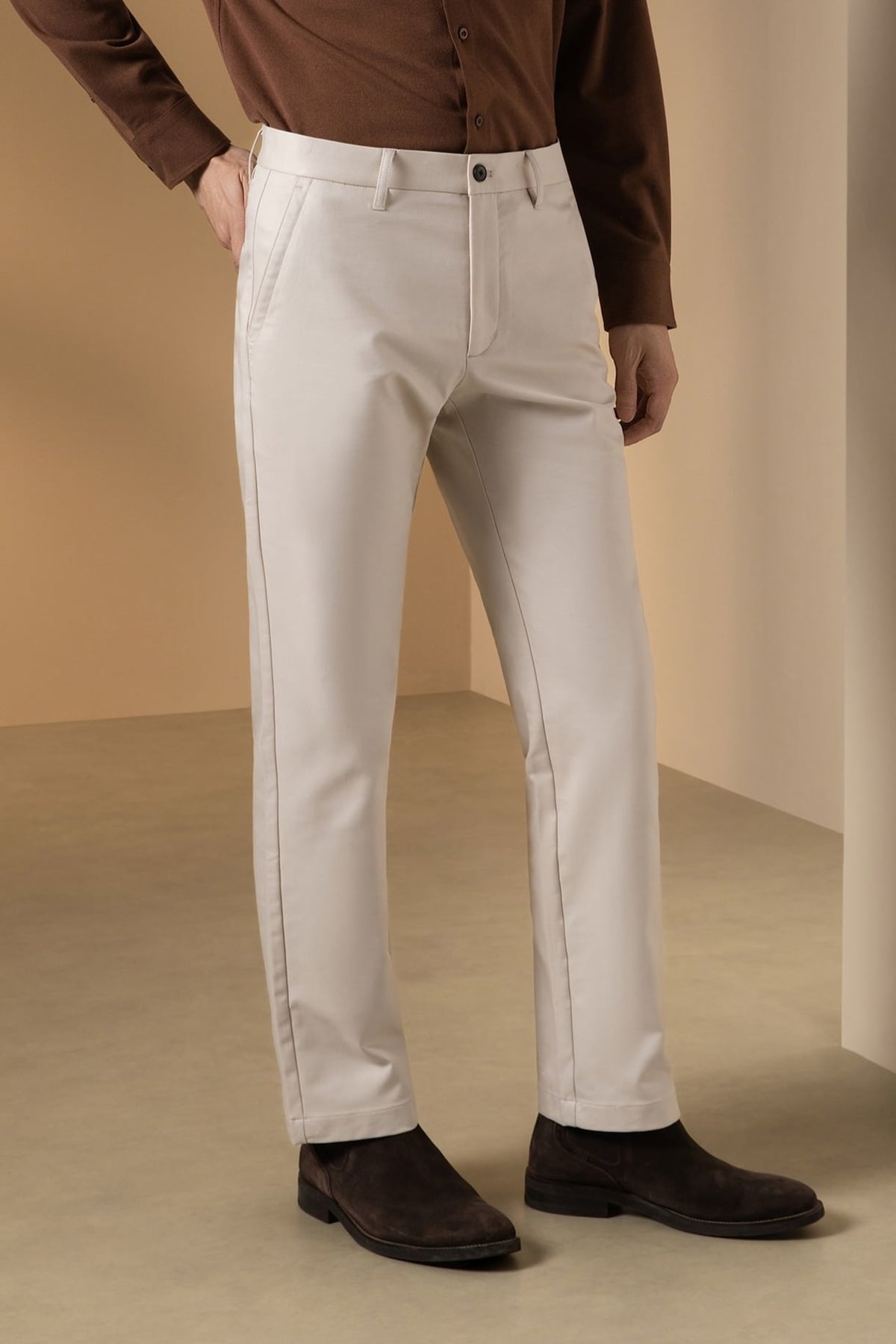 Cotton Nylon Stretch Dobby Regular Fit Casual Pants