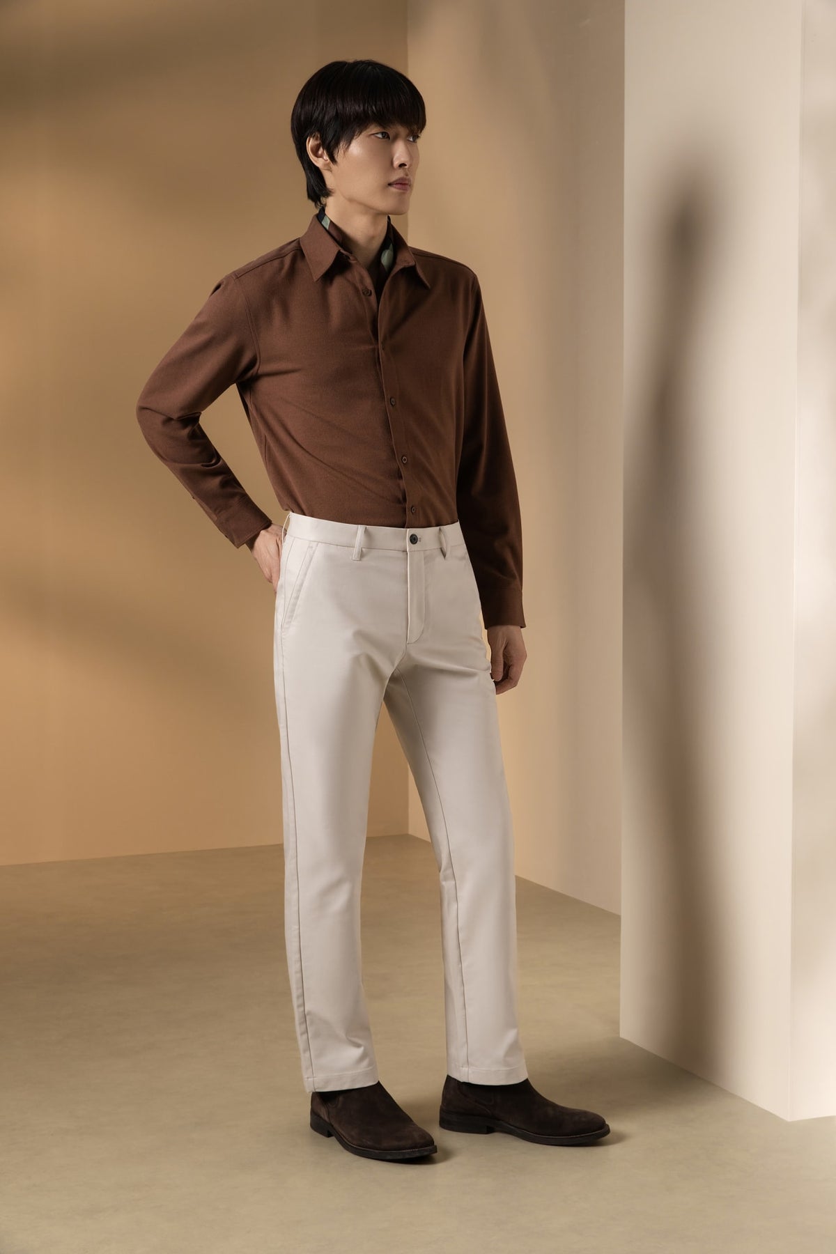 Cotton Nylon Stretch Dobby Regular Fit Casual Pants