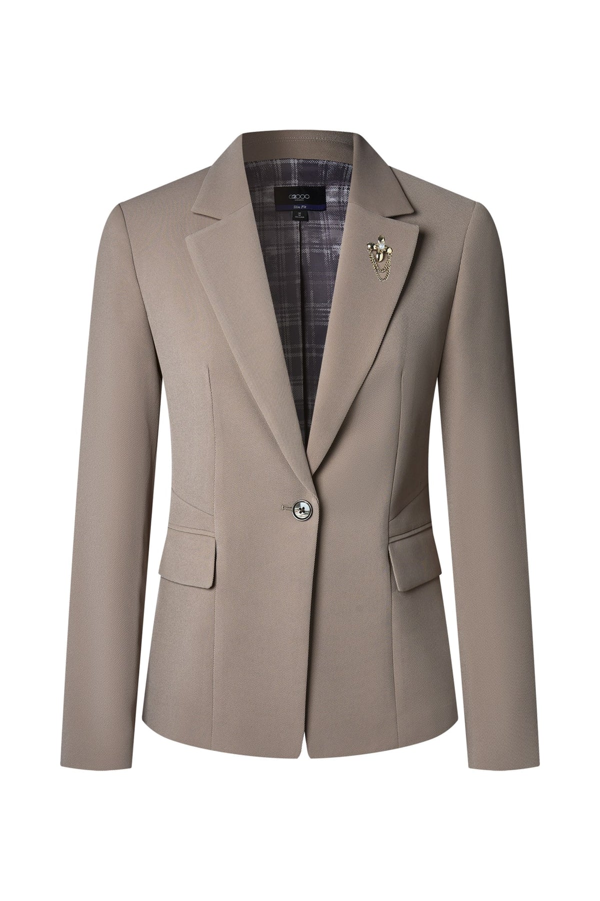 Poly Cavalry Twill Slim Fit Suit Blazer with Detachable Brooch
