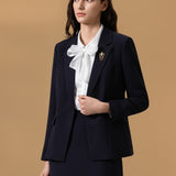 Poly Cavalry Twill Slim Fit Suit Blazer with Detachable Brooch