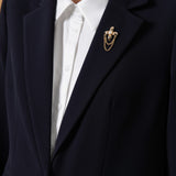 Poly Cavalry Twill Slim Fit Suit Blazer with Detachable Brooch