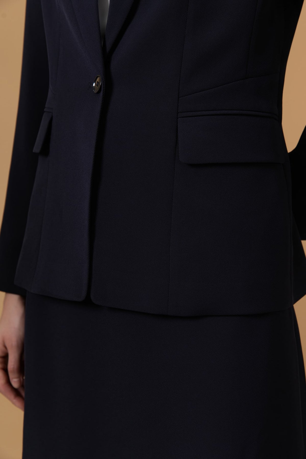Poly Cavalry Twill Slim Fit Suit Blazer with Detachable Brooch