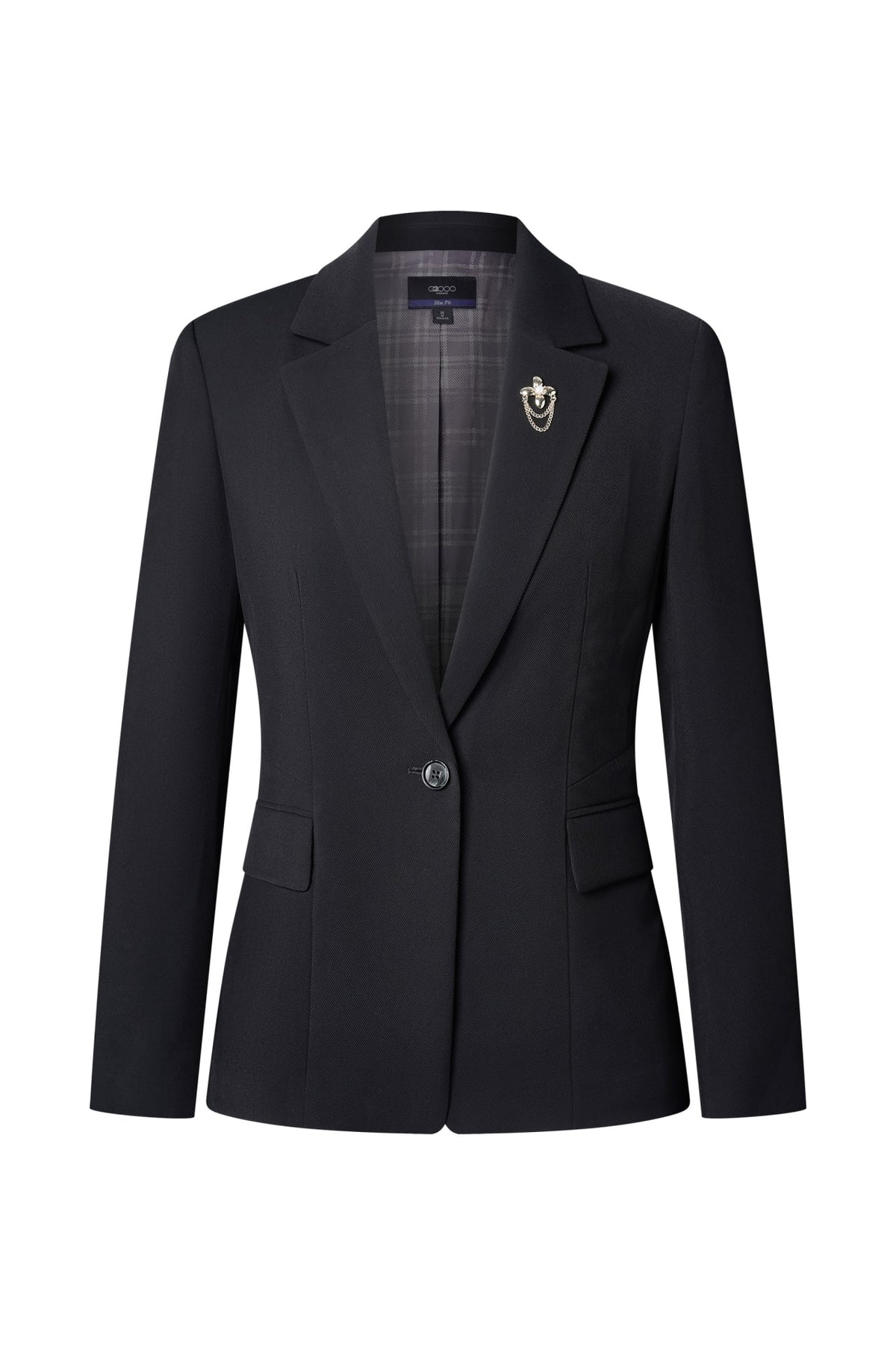 Poly Cavalry Twill Slim Fit Suit Blazer with Detachable Brooch