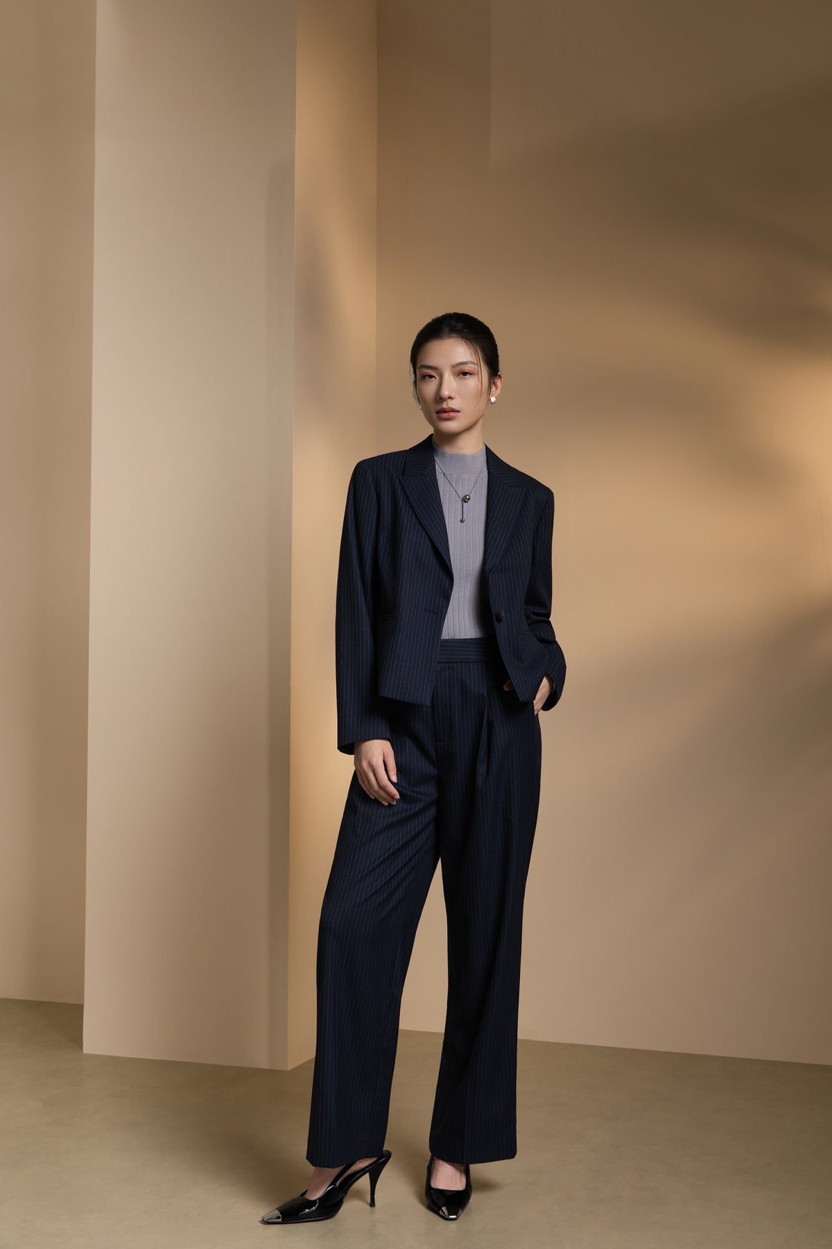 Poly Rayon Stripe Relax Fit Suit Blazer