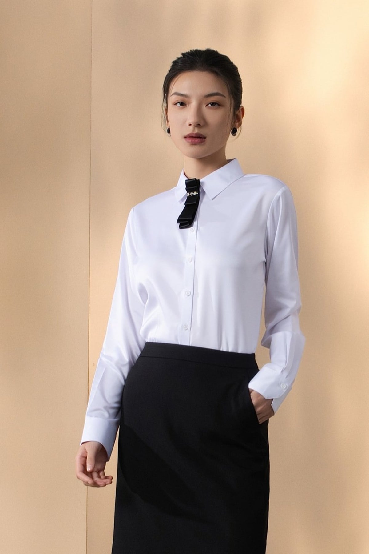 Easy Ironing Quick Dry Wicking Twill Slim Fit Long Sleeve Shirt with Detachable Tie