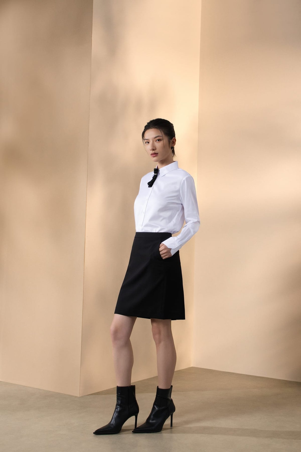 Easy Ironing Quick Dry Wicking Twill Slim Fit Long Sleeve Shirt with Detachable Tie