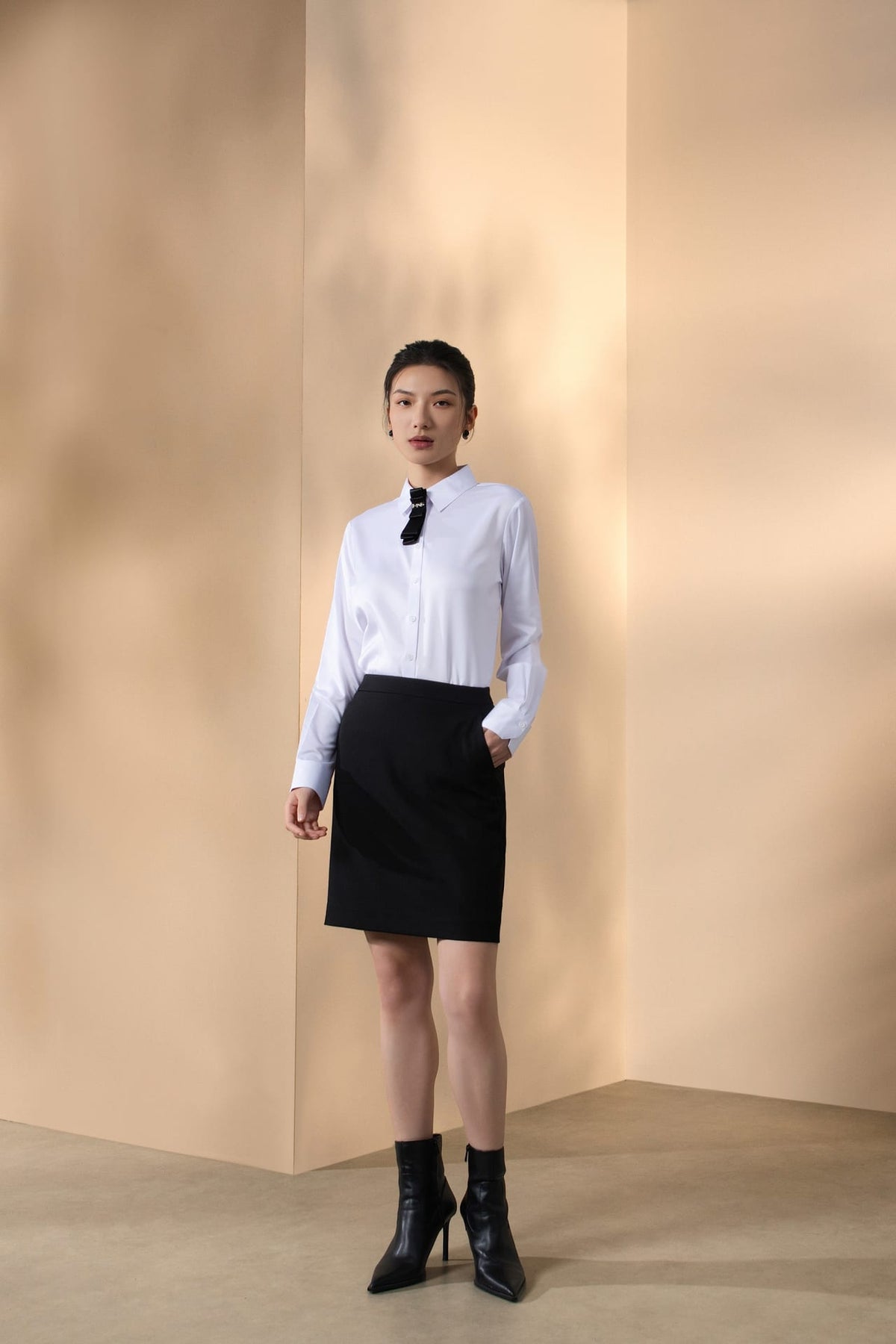 Easy Ironing Quick Dry Wicking Twill Slim Fit Long Sleeve Shirt with Detachable Tie