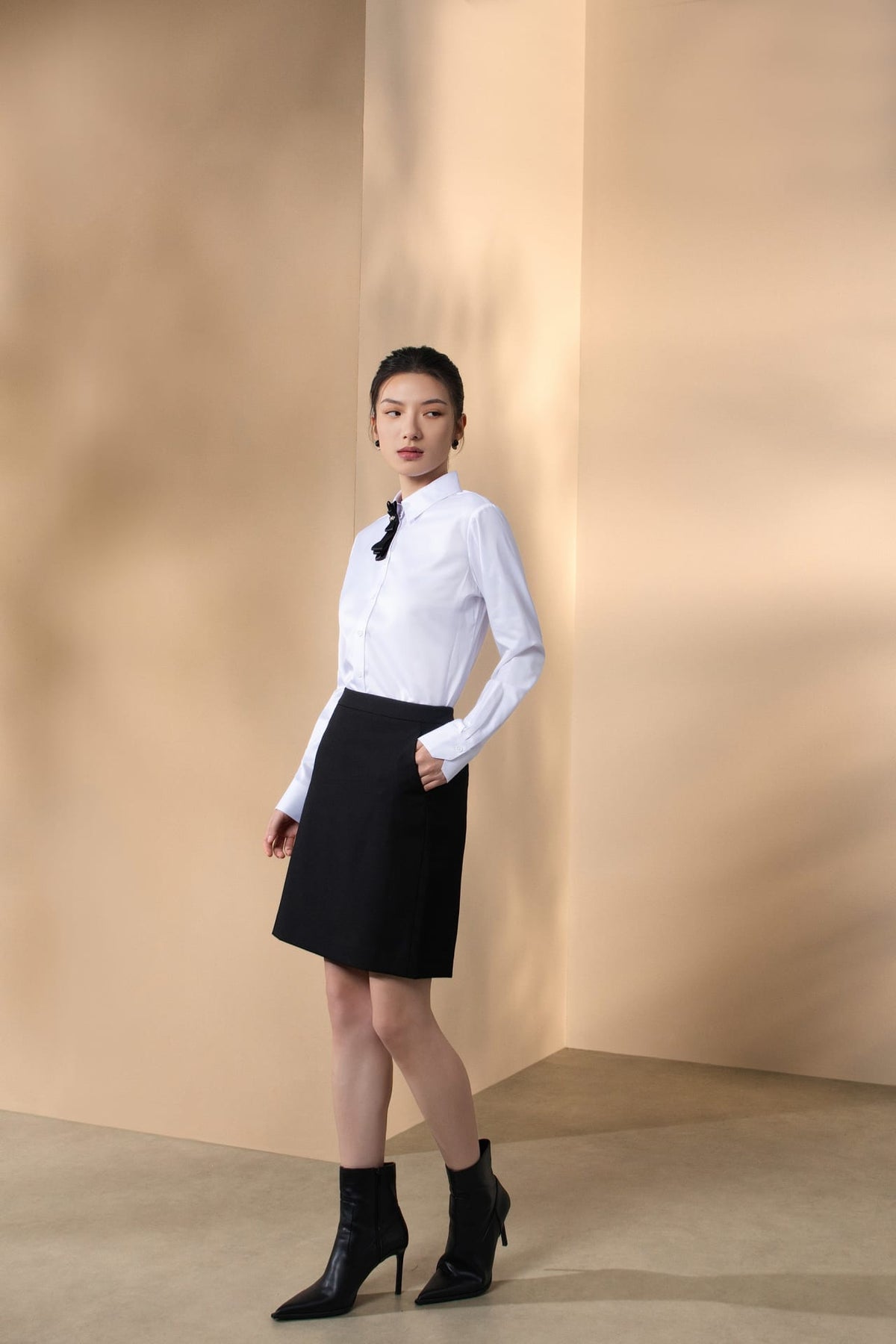 Easy Ironing Quick Dry Wicking Twill Slim Fit Long Sleeve Shirt with Detachable Tie