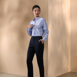 Modal Blend Twill Stripe Comfort Fit Long Sleeve Shirt with Detachable Necklace