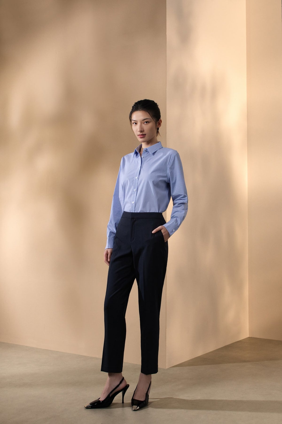 Modal Blend Twill Stripe Comfort Fit Long Sleeve Shirt with Detachable Necklace