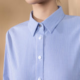 Modal Blend Twill Stripe Comfort Fit Long Sleeve Shirt with Detachable Necklace