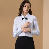 Easy Ironing Quick Dry Wicking Twill Stripe Slim Fit Long Sleeve Shirt with Detachable Bow Tie