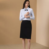 Easy Ironing Quick Dry Wicking Twill Stripe Slim Fit Long Sleeve Shirt with Detachable Bow Tie