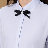 Easy Ironing Quick Dry Wicking Twill Stripe Slim Fit Long Sleeve Shirt with Detachable Bow Tie