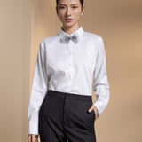 Non-Iron Stretch Solid Fine Twill Comfort Fit Long Sleeve Shirt with Detachable Bow Tie