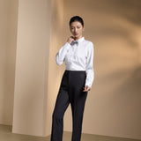 Non-Iron Stretch Solid Fine Twill Comfort Fit Long Sleeve Shirt with Detachable Bow Tie