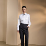 Non-Iron Stretch Solid Fine Twill Comfort Fit Long Sleeve Shirt with Detachable Bow Tie