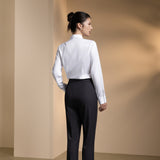 Non-Iron Stretch Solid Fine Twill Comfort Fit Long Sleeve Shirt with Detachable Bow Tie