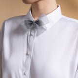 Non-Iron Stretch Solid Fine Twill Comfort Fit Long Sleeve Shirt with Detachable Bow Tie