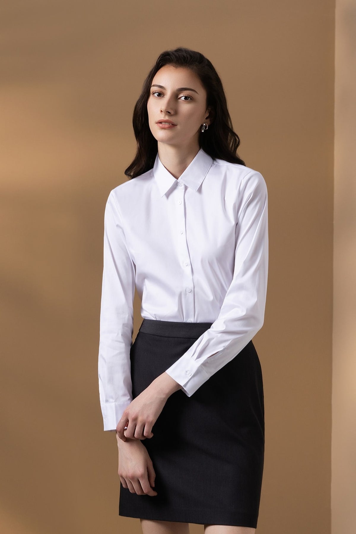 Easy Ironing Cotton Nylon Fine Twill Slim Fit Long Sleeve Shirt
